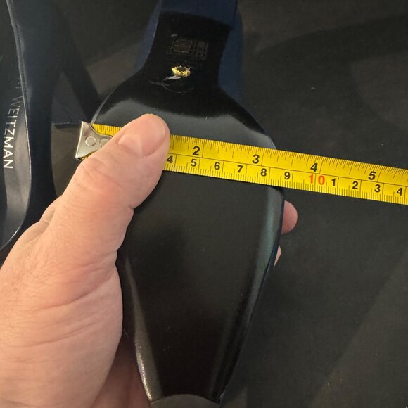 Stuart Weitzman Pointed Toe Leather Block Heel Pumps Navy Blue Size 10B NWOB - Picture 10 of 11